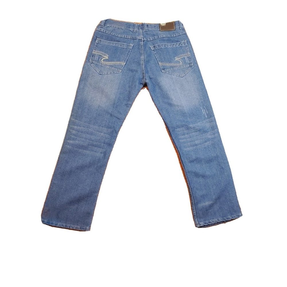 Jinzu Mens Straight Jeans Blue Meduim  Wash Denim Embroidered Denim 36 X 32